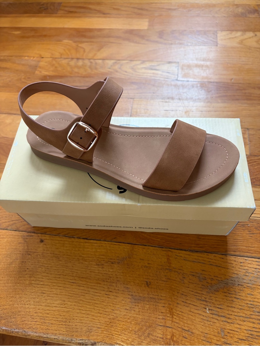 Soda Tan Buckle Strap Sandals